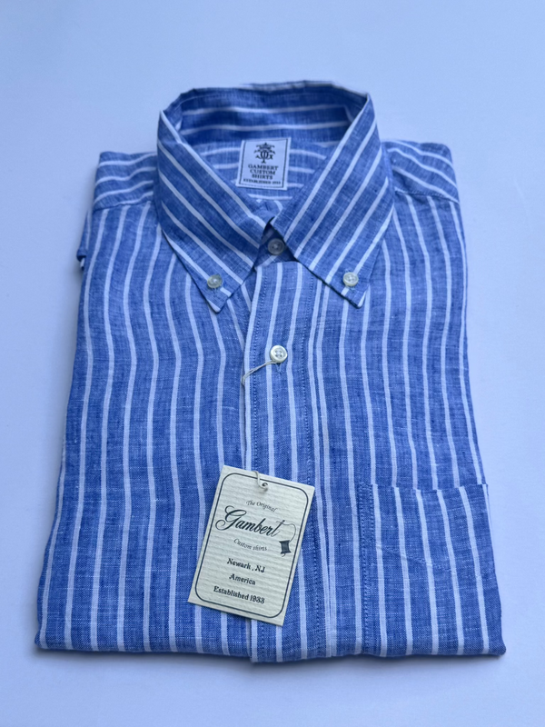 GAMBERT CUSTOM SHIRTS リネン ブルーストライプ