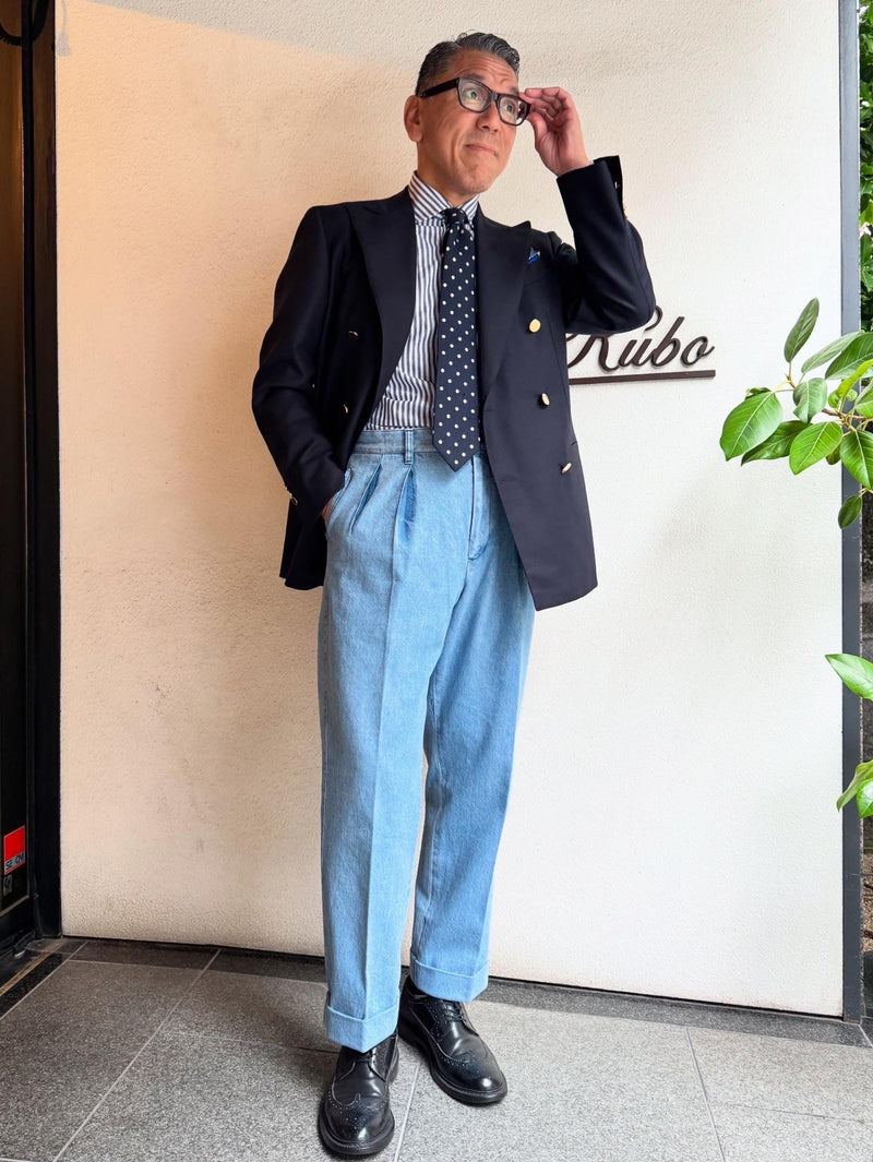 1955BL ツープリーツデニムトラウザーズ　ブリーチ