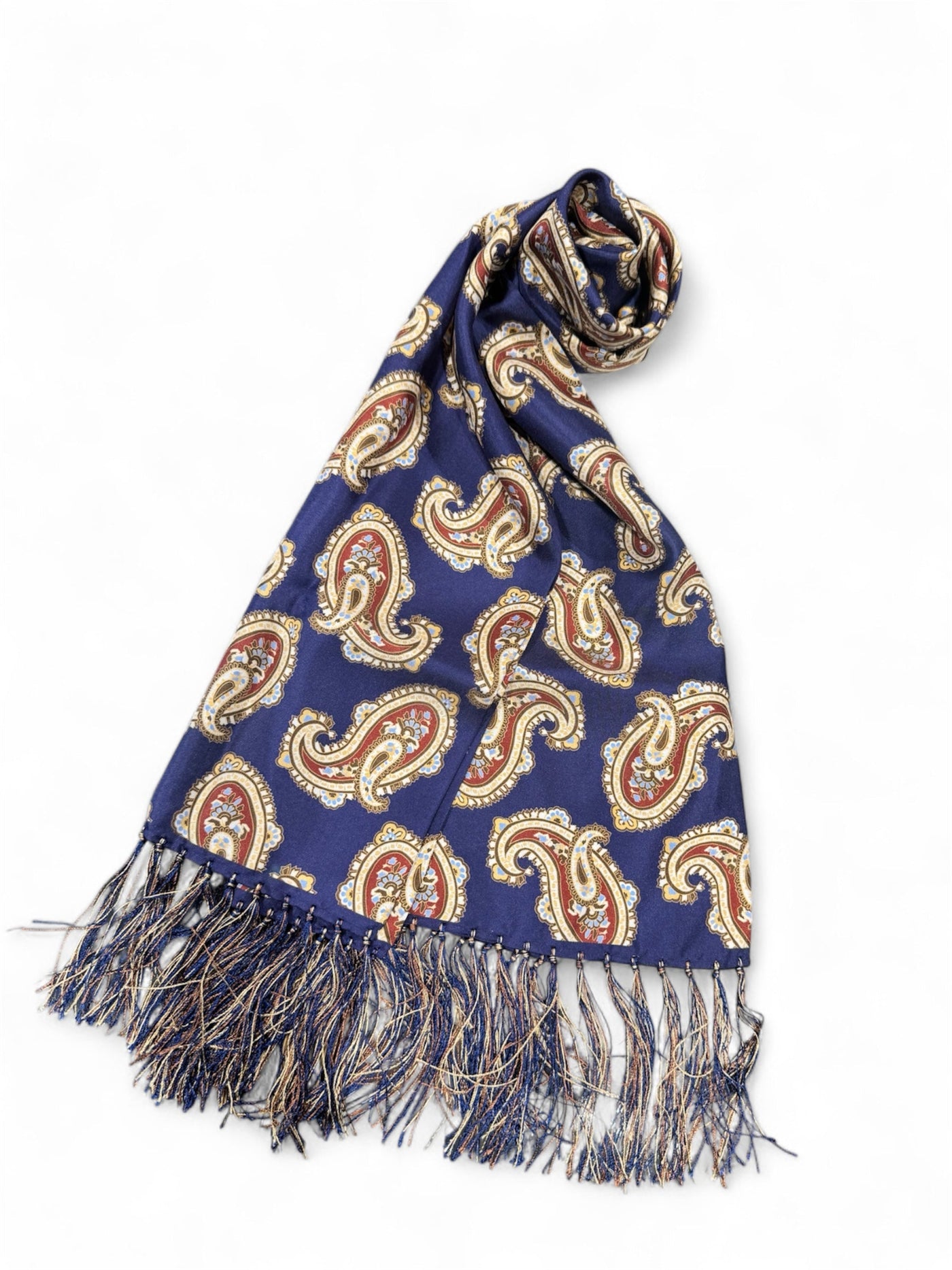 Maties ペイズリー柄 クラシックフリンジ付きシルクストール ネイビー