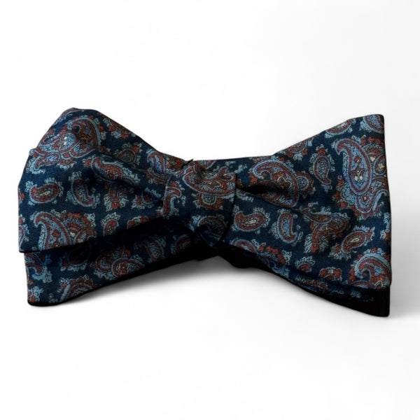 BOW TIE   コットン　 ネイビーベース　ブルー×レッド　ペイズリープリント柄