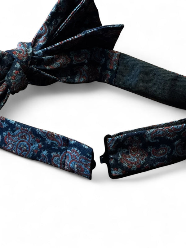 BOW TIE   コットン　 ネイビーベース　ブルー×レッド　ペイズリープリント柄